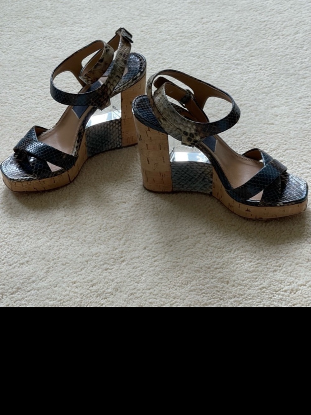 Salvatore Ferragamo Leather Wedge Sandal Blue Python Made In Italy Size 6.5